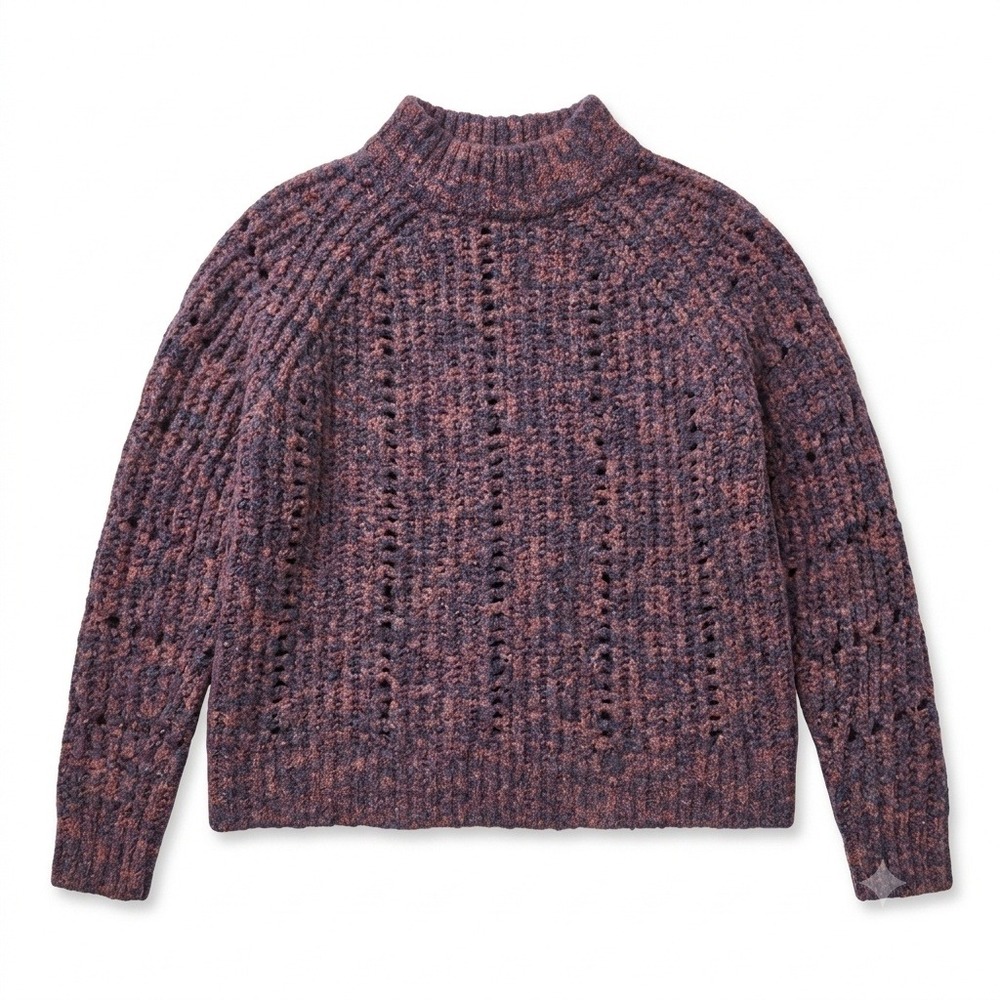 Madewell Womens XXS Purple Marled Pointelle Mockneck Raglan Chunky Knit Sweater